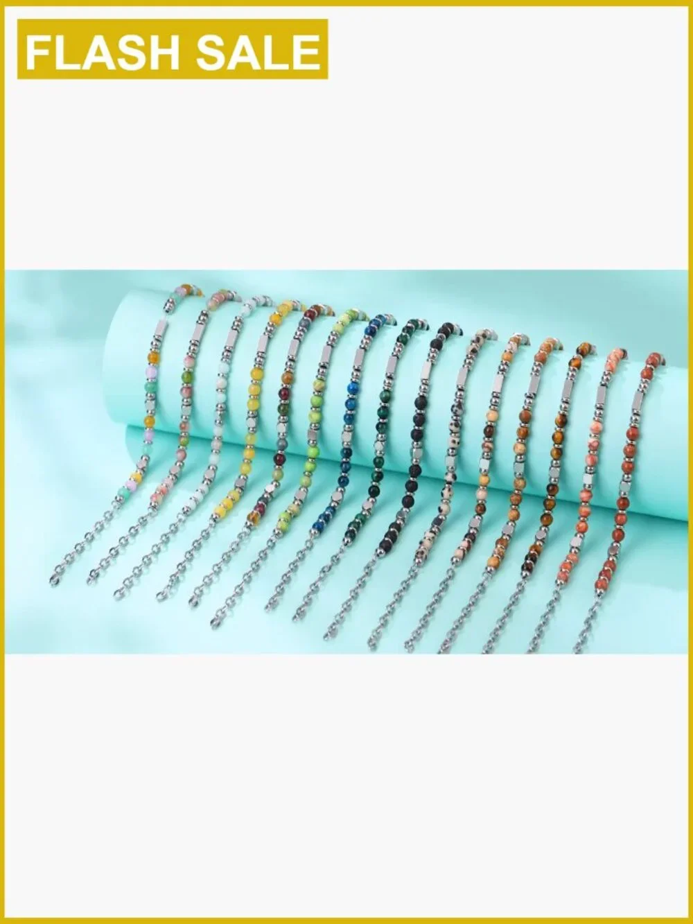 Boho Adjustable Stackable Beaded Link Bracelet Stainless Steel